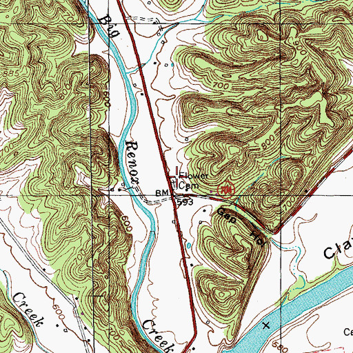 Topographic Map of Flower Cemetery, KY