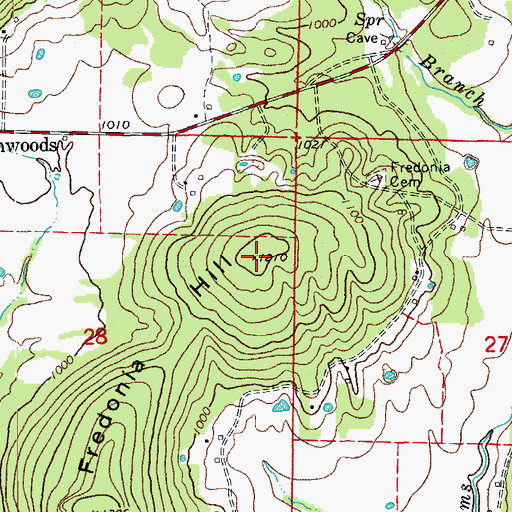 Topographic Map of Fredonia Hill, AR