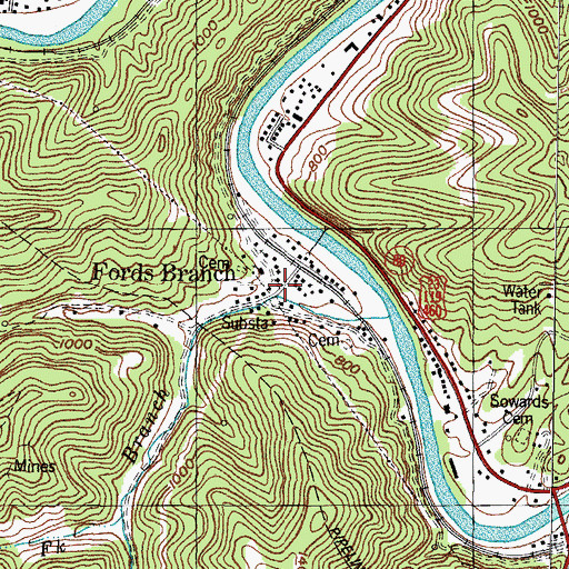 Topographic Map of Fords Branch, KY