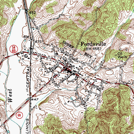 Topographic Map of Fordsville, KY