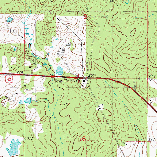 Topographic Map of Free Union Church, AR