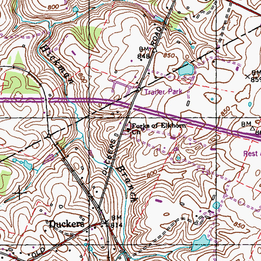 Topographic Map of Forks of Elkhorn Church, KY