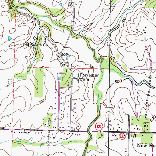 Topographic Map of Forrester Cemetery, KY