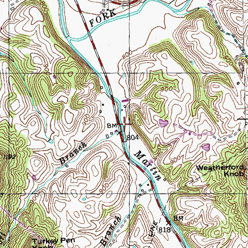 Topographic Map of Fort Branch, KY