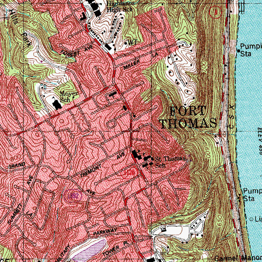 Topographic Map of Fort Thomas, KY
