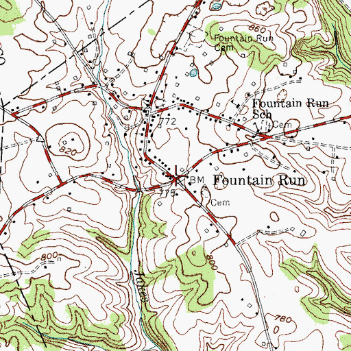 Topographic Map of Fountain Run, KY