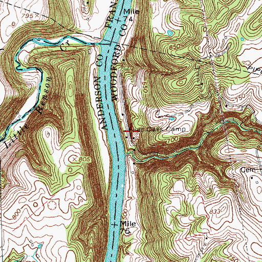 Topographic Map of Four Oaks Camp, KY