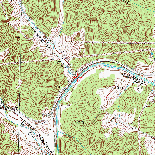 Topographic Map of Fourmile Creek, KY