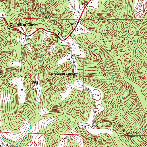 Topographic Map of Freewill Church, AR