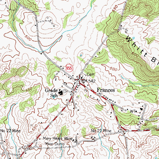 Topographic Map of Frances, KY