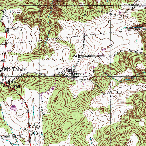 Topographic Map of Francis Cemetery, KY