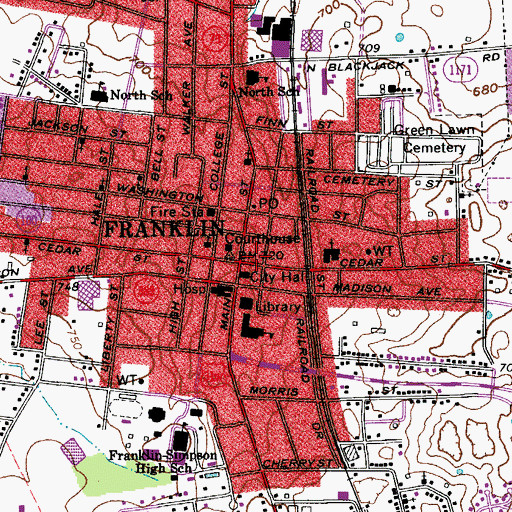 Topographic Map of Franklin, KY