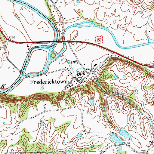 Topographic Map of Fredericktown, KY