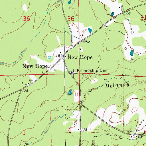 Topographic Map of Friendship Cemetery, AR
