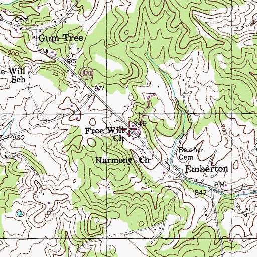 Topographic Map of Free Will Church, KY