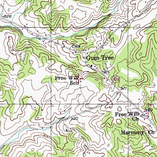 Topographic Map of Free Will School, KY