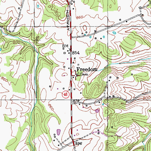 Topographic Map of Freedom Cemetery, KY