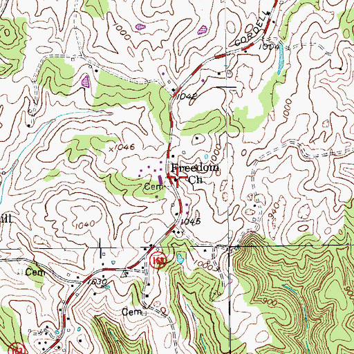Topographic Map of Freedom Church, KY