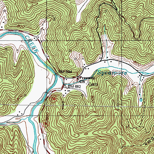 Topographic Map of Freewill Church, KY