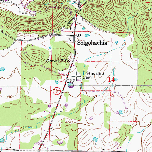 Topographic Map of Friendship Cemetery, AR