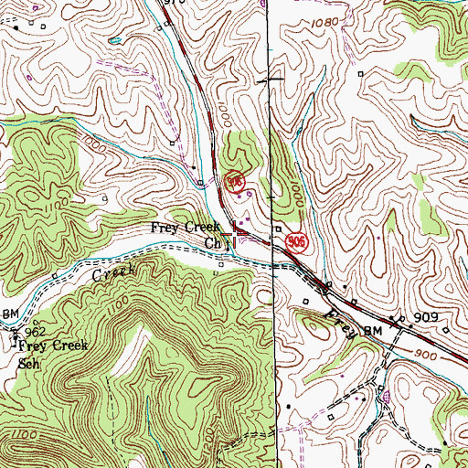 Topographic Map of Frey Creek Church, KY