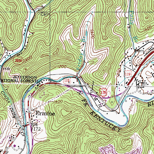 Topographic Map of Friday Branch, KY