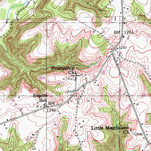 Topographic Map of Friendship Church, KY