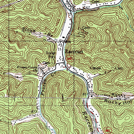 Topographic Map of Frozen Creek, KY