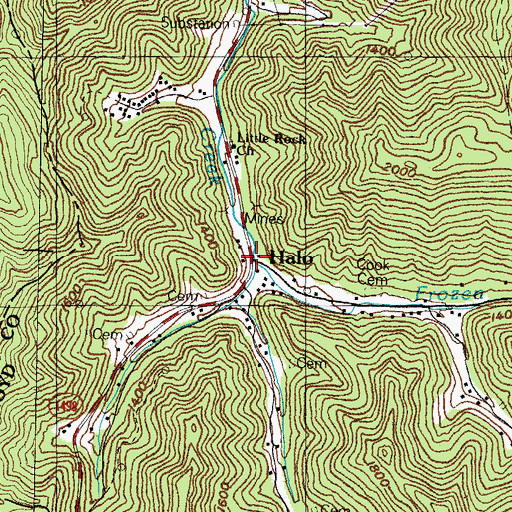 Topographic Map of Frozen Fork, KY