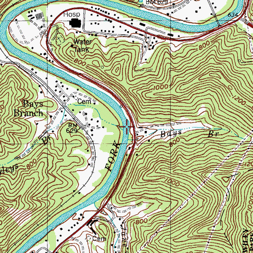 Topographic Map of Fryleys Branch, KY
