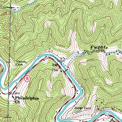 Topographic Map of Fugate Fork, KY