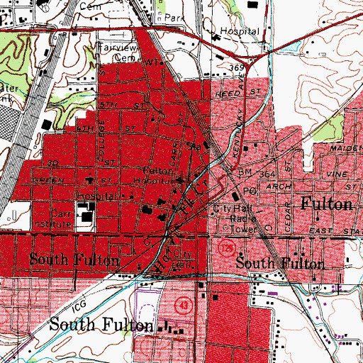 Topographic Map of Fulton Hospital, KY