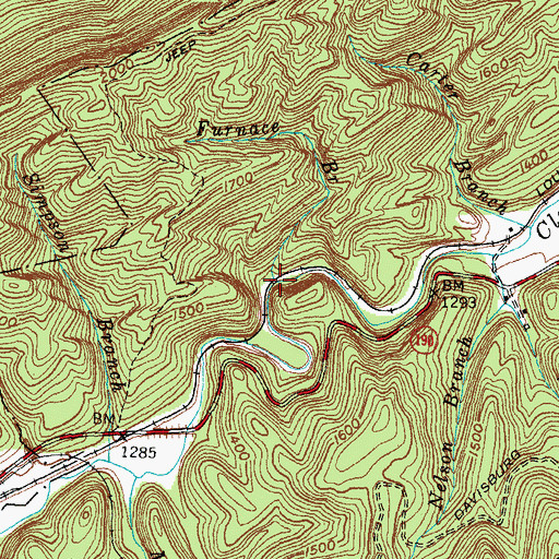 Topographic Map of Furnace Branch, KY