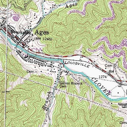 Topographic Map of Gabes Branch, KY