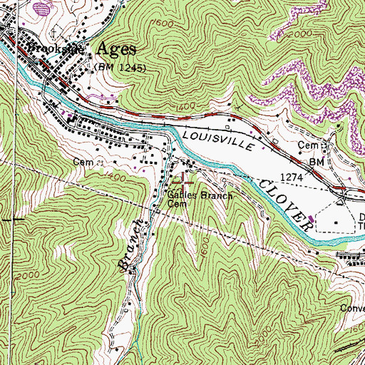 Topographic Map of Gabes Branch Cemetery, KY