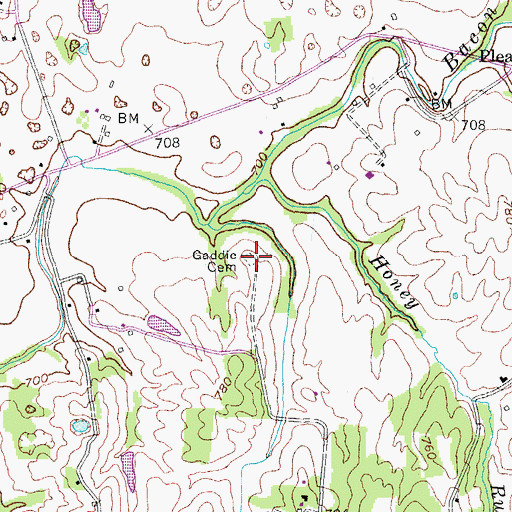 Topographic Map of Gaddle Cemetery, KY