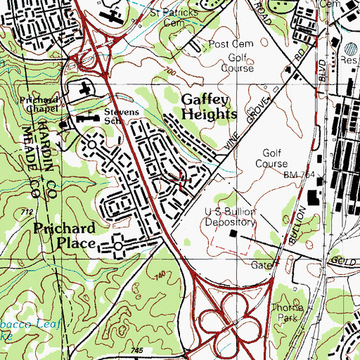 Topographic Map of Gaffey Heights, KY