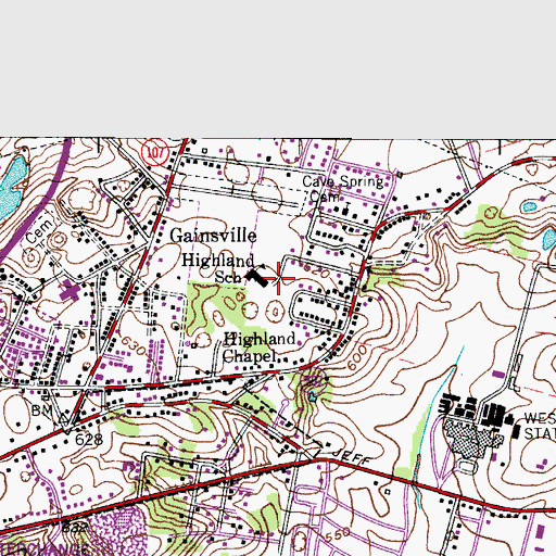 Topographic Map of Gainsville Highland School, KY