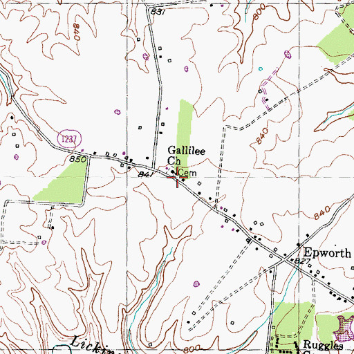 Topographic Map of Gallilee Church, KY