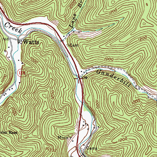 Topographic Map of Ganderbill Branch, KY