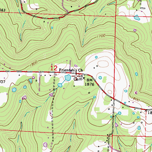 Topographic Map of Friendship Church, AR