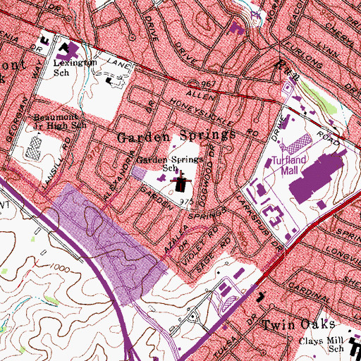 Topographic Map of Garden Springs Elementary School, KY