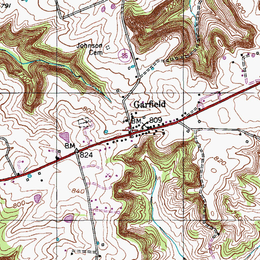 Topographic Map of Garfield, KY