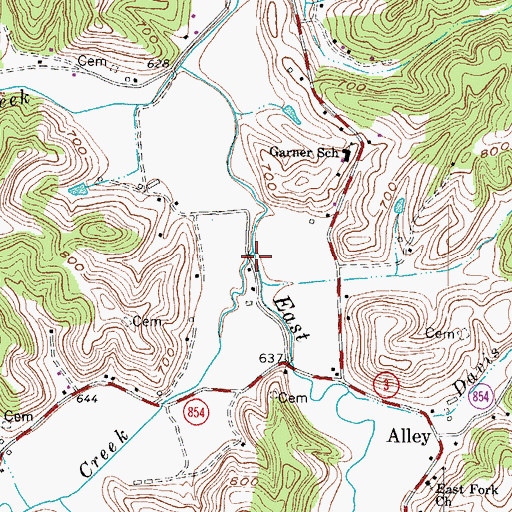 Topographic Map of Garner Creek, KY