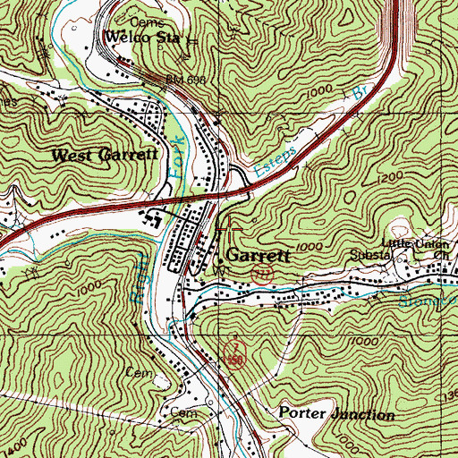 Topographic Map of Garrett, KY