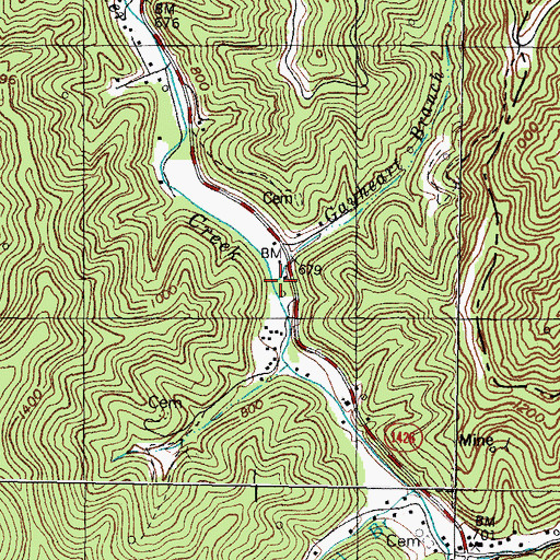 Topographic Map of Gayheart Branch, KY