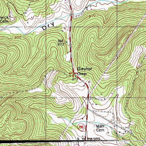 Topographic Map of Gaylor Gap, KY