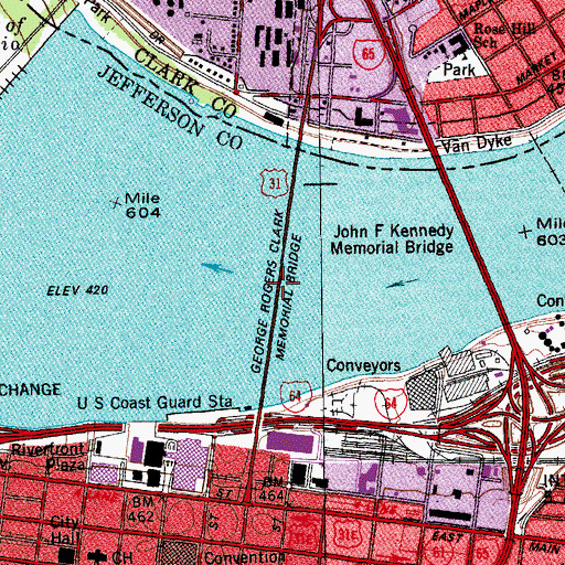 Topographic Map of George Rogers Clark Memorial Bridge, KY
