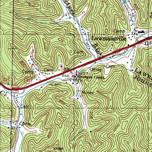 Topographic Map of Georges Creek United Baptist Church, KY