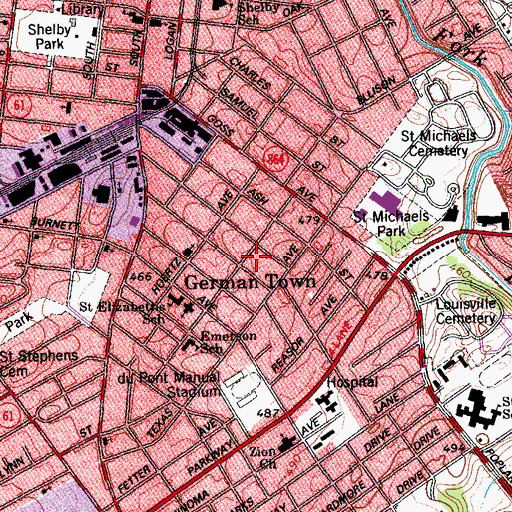 Topographic Map of German Town, KY